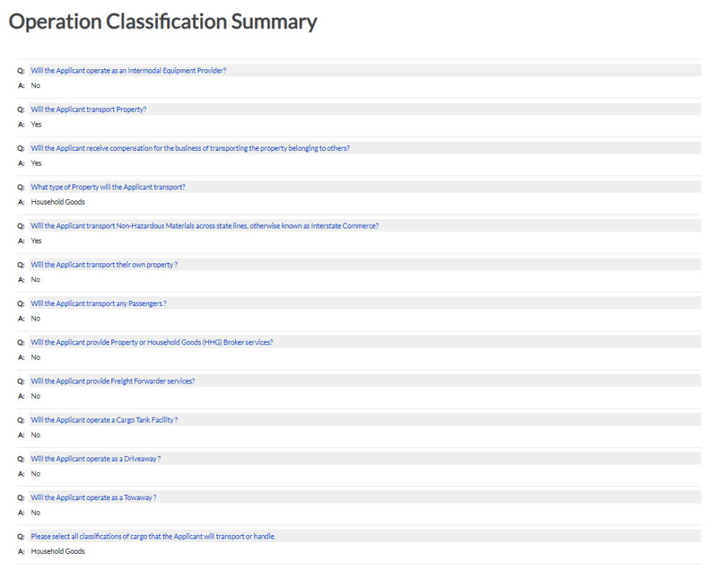 Operation Classification Summary