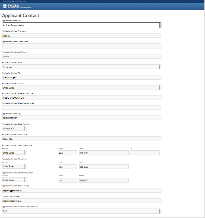 Application Contact