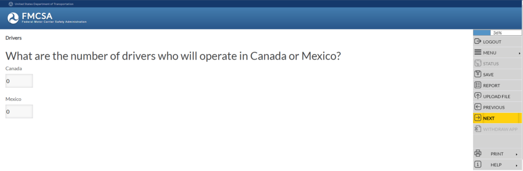 Drivers operating in Canada or Mexico