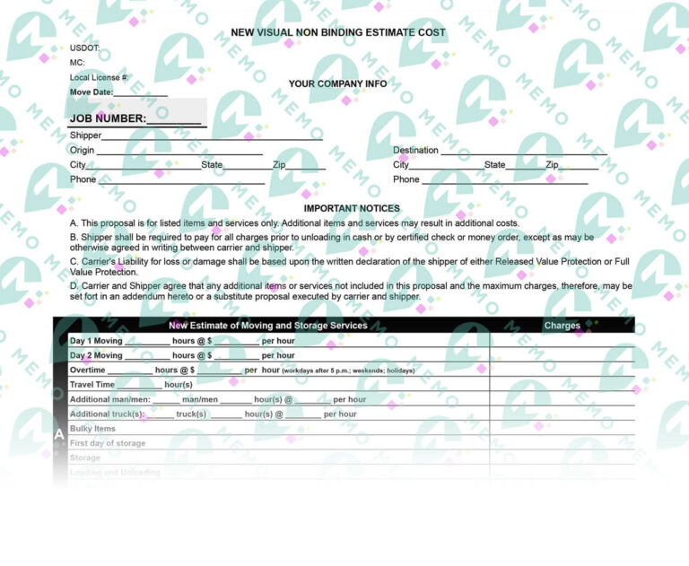 Moving company revised written estimate